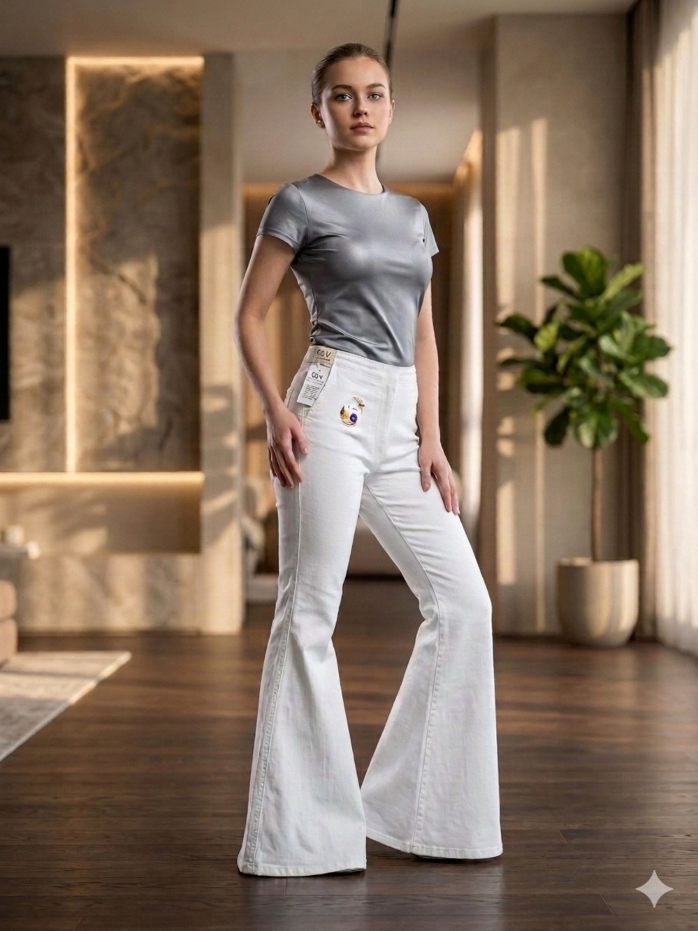 Chelsea & Violet Cream Flare Pants